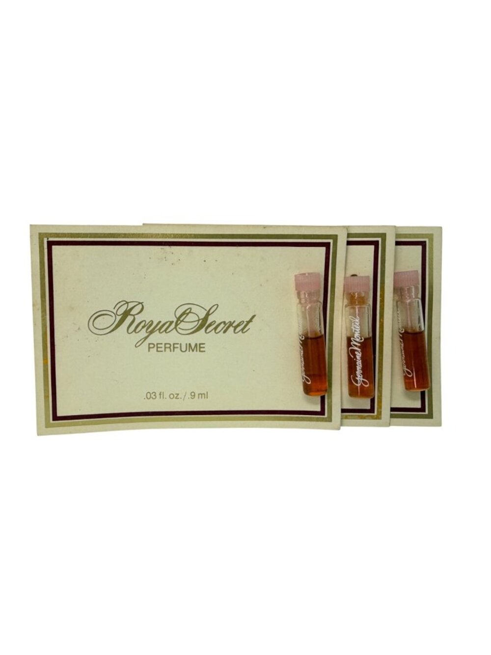 3 Vintage ROYAL SECRET Perfume Carded Samples Germaine Monteil Original Formula